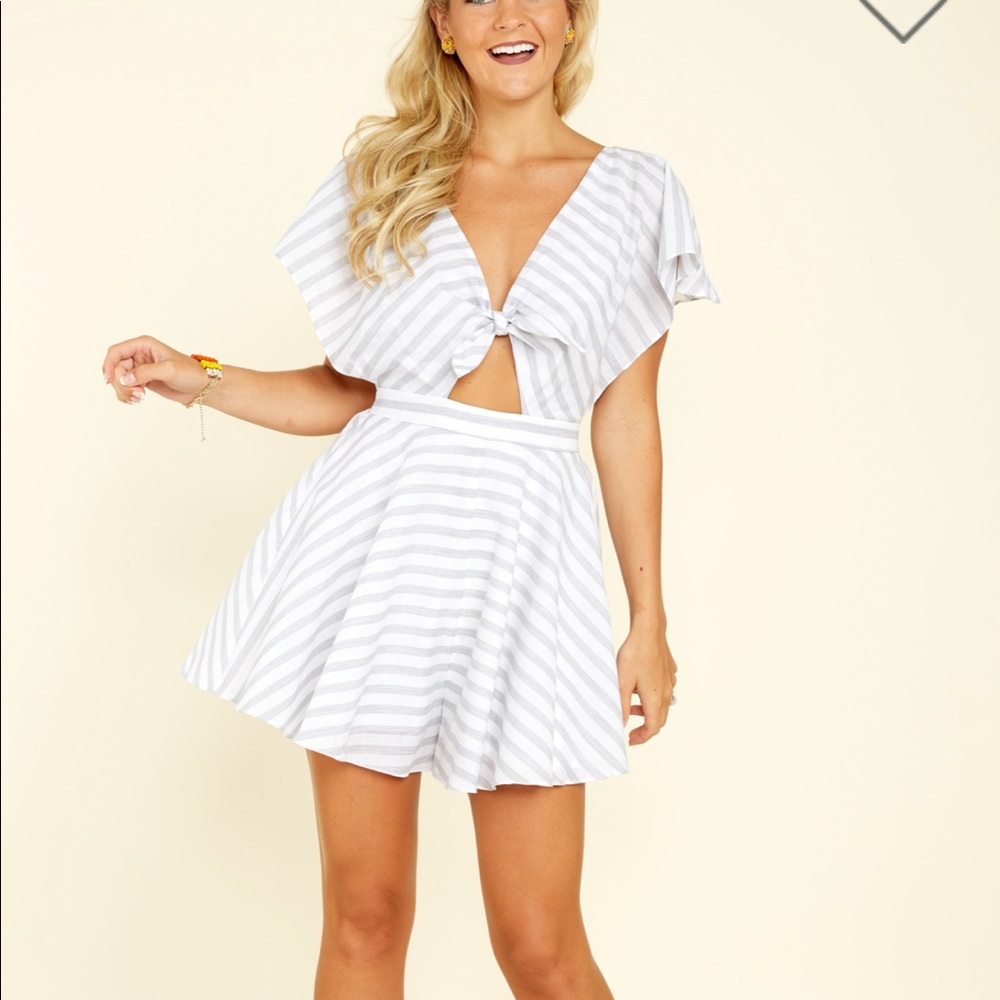 Last Weekend Blue Striped Romper